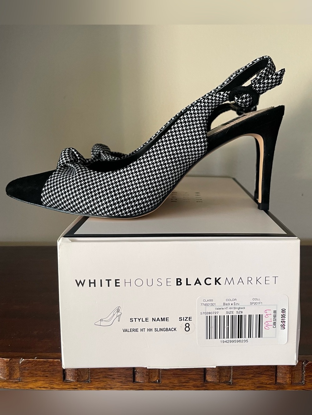 White House Black Market Valerie Houndstooth Slingback Pumps Size 8 NWT